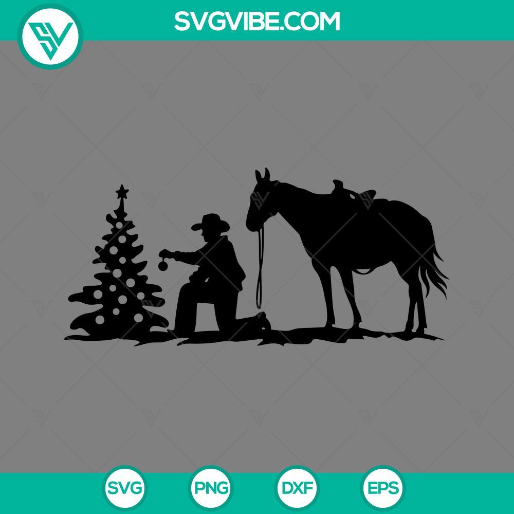 Cowboy With Christmas Tree SVG, Cowboy Christmas SVG PNG EPS DXF Files Cowboy with Christmas tree SVG design perfect for DIY holiday projects, includes PNG, EPS, DXF files for crafts.