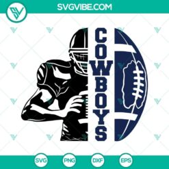 Cowboys half player SVG design with football, download for Dallas team fans, ideal for sport-themed crafts.