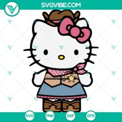 Cowgirl Hello Kitty digital SVG download for Cricut, featuring a Western theme in PNG, DXF, EPS file formats.