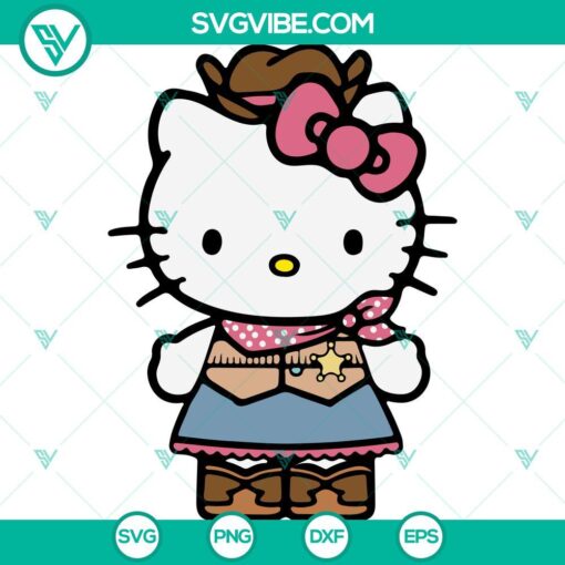 Cowgirl Hello Kitty digital SVG download for Cricut, featuring a Western theme in PNG, DXF, EPS file formats.
