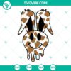 Cowhide bunny with a joyful smile, perfect for Easter crafts. SVG file featuring adorable rabbit design for download.