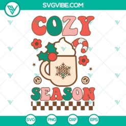 Cozy Season Christmas SVG with Candy Cane design in PNG DXF EPS formats for holiday crafting.