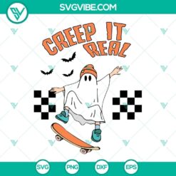 Creep It Real Ghost Skateboard SVG Download featuring boy Halloween SVG images for kids.