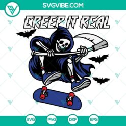 Creep It Real Skeleton Skater and Ghost Halloween SVG downloads, perfect for spooky Halloween designs.