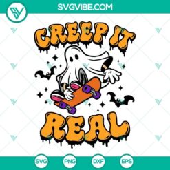 Creep It Real SVG Bundle featuring Ghost Skateboard & Halloween Boy designs for download. Great for Halloween crafts and projects.