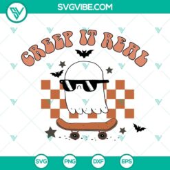 Creep It Real Halloween Ghost Skateboard SVG FILES with Boy Halloween design for download.