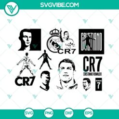 Cristiano Ronaldo CR7 SVG bundle with PNG, DXF, EPS cut files for download. Ideal for fans and sports enthusiasts.