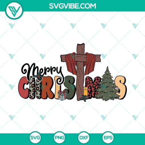 Cross Jesus Merry Christmas SVG featuring Christian Christmas designs in PNG EPS format, perfect for holiday crafting.