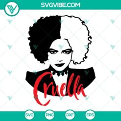 Cruella De Vil Disney character SVG file with PNG DXF EPS formats, villain art for digital crafting projects.