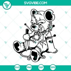 Cursed teddy bear SVG file featuring scary bear with knife, funny design for digital projects.