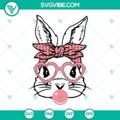 Easter bunny SVG with bandana, glasses, and bubblegum, ready for download.