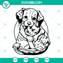 Cute dog and cat SVG download with kitten and puppy best friends pet design, available in PNG format.