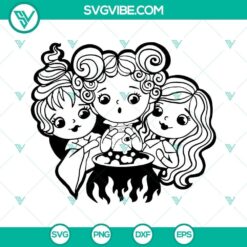 Hocus Pocus SVG with Sanderson Sisters, PNG DXF EPS Cricut files. Adorable and witchy design for Halloween crafts.