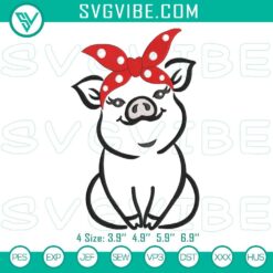 Embroidery design of a cute pig with bandana, perfect for farm animal projects.