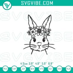 Floral bunny embroidery design with cute rabbit and flowers, perfect for crafting projects.