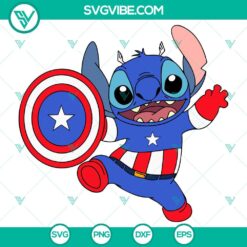 Stitch Captain America superhero SVG, Marvel character in cute design, PNG EPS DXF files for crafts, printing, and digital projects.