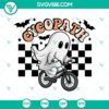 Retro ghost Halloween SVG design of a cycopath riding a bicycle, ideal for spooky projects.