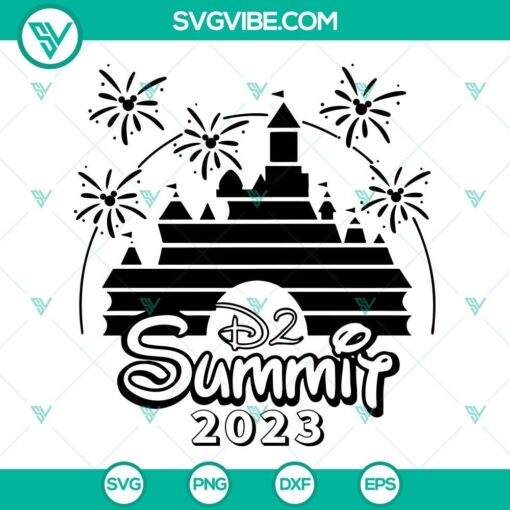 D2 Summit 2023 SVG file featuring Mouse World Summit, Fireworks, and Disney-themed images for digital use.