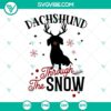 Dachshund Merry Christmas SVG design with cute dog in snow, EPS PNG DXF files for download.