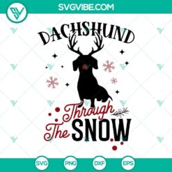 Dachshund Merry Christmas SVG design with cute dog in snow, EPS PNG DXF files for download.