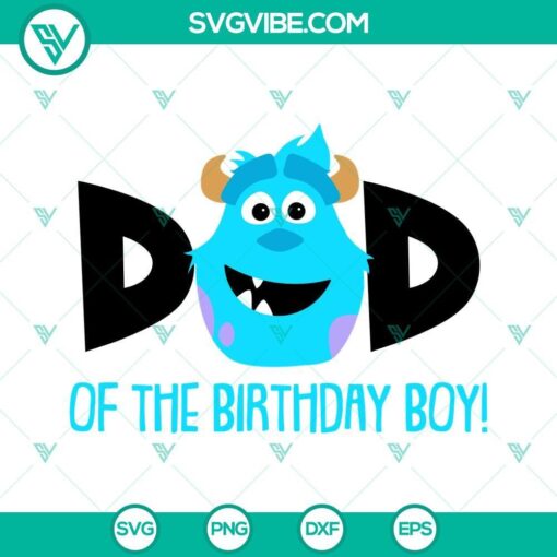Birthday boy James P Sullivan SVG download, Monsters Inc. theme, featuring Dad and Mom. Ideal for birthday decorations, t-shirts, and more.