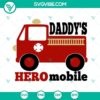 Fireman-themed Daddy's Hero SVG image with fire engine designs, perfect for download.
