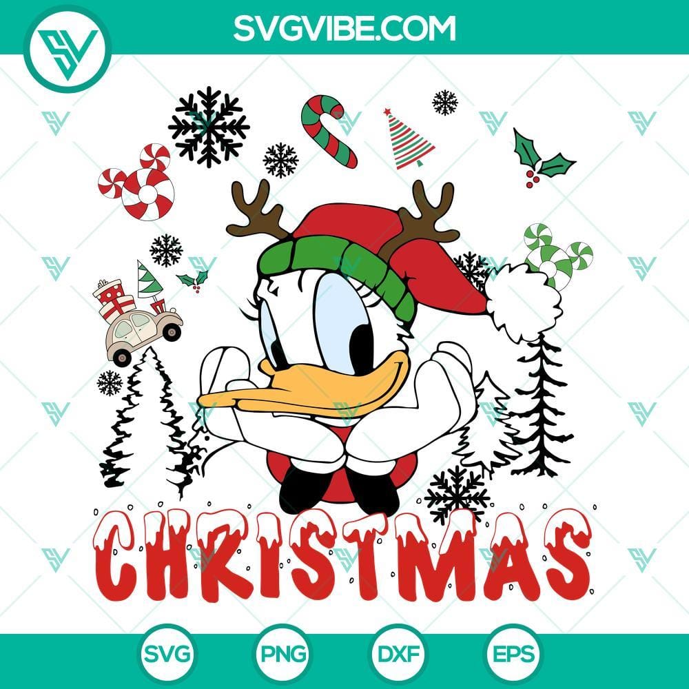 Daisy Duck Christmas SVG, Disney Daisy Christmas SVG PNG DXF EPS Files Disney Daisy Duck Christmas SVG design, includes festive elements, ideal for crafting projects. Download PNG, DXF, EPS files.