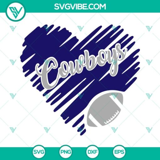 Dallas Cowboys heart SVG file with team logo, NFL football design for download, PNG version available.