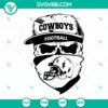 Dallas Cowboys skull SVG for football fans, includes PNG, DXF, and EPS cut files for crafting projects.
