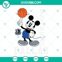 Dallas Mavericks SVG featuring Disney's Mickey Mouse with logo, ideal for fans. Perfect for crafts and digital projects.