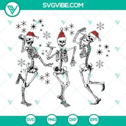Festive Dancing Skeletons Christmas SVG with Skeleton Santa Hat - Holiday-themed digital design perfect for crafts and decorations.