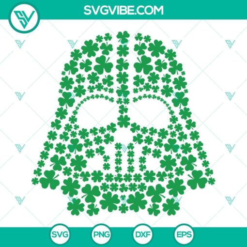 Darth Vader themed St. Patrick's Day SVG file with green shamrock images, Star Wars inspired lucky clover designs.