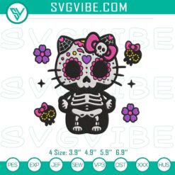 Day of the Dead Hello Kitty embroidery file with sugar skull design, perfect for Halloween projects.
