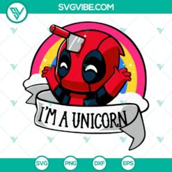 Deadpool unicorn chibi SVG file for download, featuring a funny superhero design. Great for crafts and digital projects.