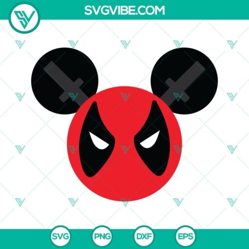 Deadpool Mickey Mouse head ears design SVG PNG DXF EPS cut files, perfect for crafting projects.