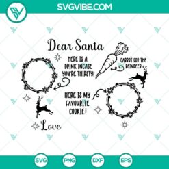 Dear Santa cookie tray SVG download, featuring a festive design of milk and cookies for Christmas. Perfect for holiday crafts.