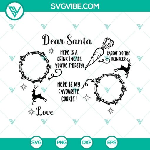 Dear Santa cookie tray SVG download, featuring a festive design of milk and cookies for Christmas. Perfect for holiday crafts.