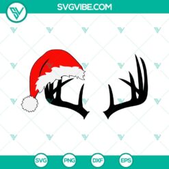 Deer in Santa hat with Christmas elements, Hunting Christmas SVG design, ideal for holiday crafting projects.