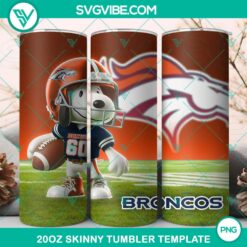 Denver Broncos football-themed Snoopy 3D tumbler wrap design in a 20oz tumbler size, available as a PNG file.