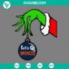 Denver Broncos Grinch hand holding ornament SVG for Christmas, Denver Broncos themed SVG files.