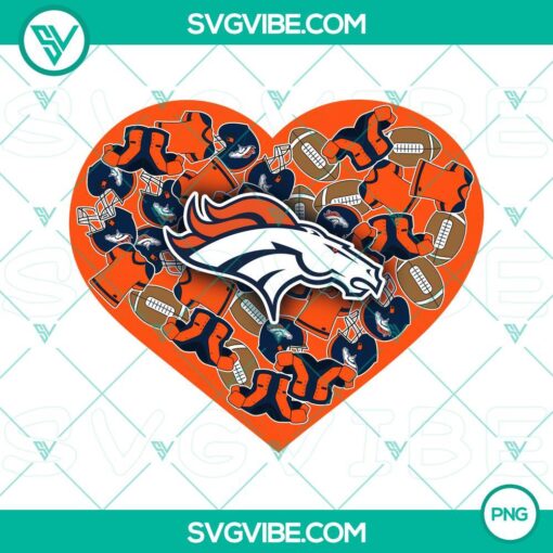 Denver Broncos themed heart-shaped Valentine PNG designs with team logo, perfect for fans.