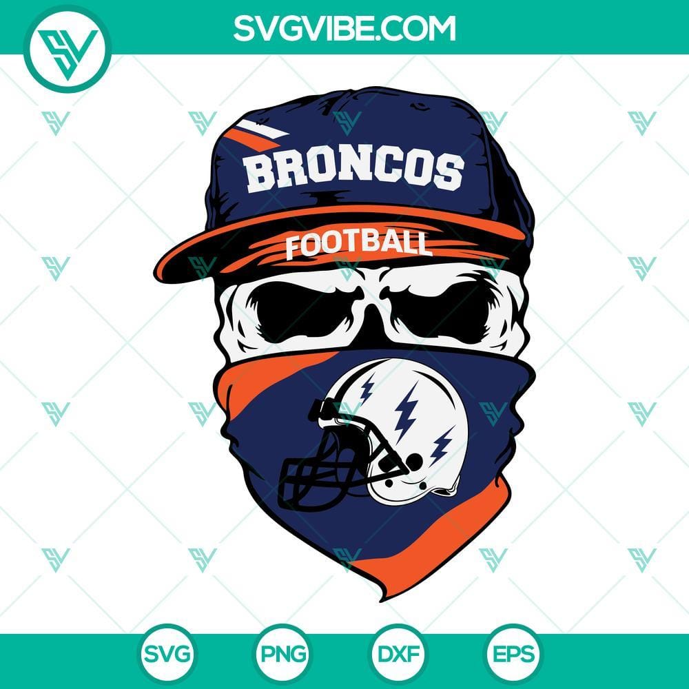 Denver Broncos Skull SVG, Broncos Football SVG PNG DXF EPS Cut Files Denver Broncos Skull SVG File, Broncos Football SVG File PNG DXF EPS Cut 1