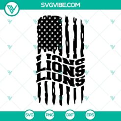 Detroit Lions American flag SVG design with Lions football team logo in PNG, DXF, and EPS file formats for crafting projects.