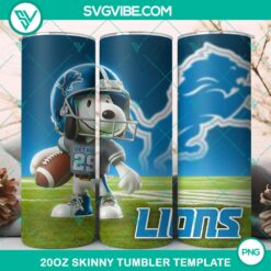 Detroit Lions Football Snoopy 3D 20oz Tumbler Wrap PNG File, perfect for sports fans, featuring Snoopy in a Detroit Lions football theme.