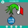 Detroit Lions Grinch hand holding ornament SVG, festive Detroit Lions Christmas design for download.