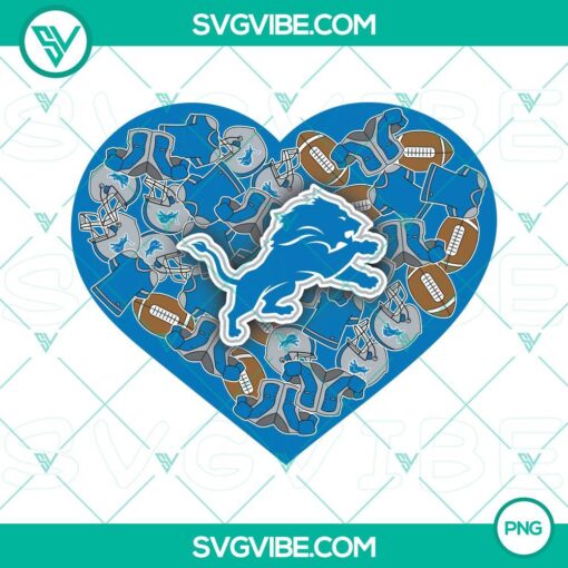 Detroit Lions heart Valentine PNG file designs with team logo, ideal for football fans.
