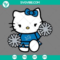 Detroit Lions themed Hello Kitty cheerleader digital cut files in SVG, PNG, DXF, and EPS formats for crafting projects.