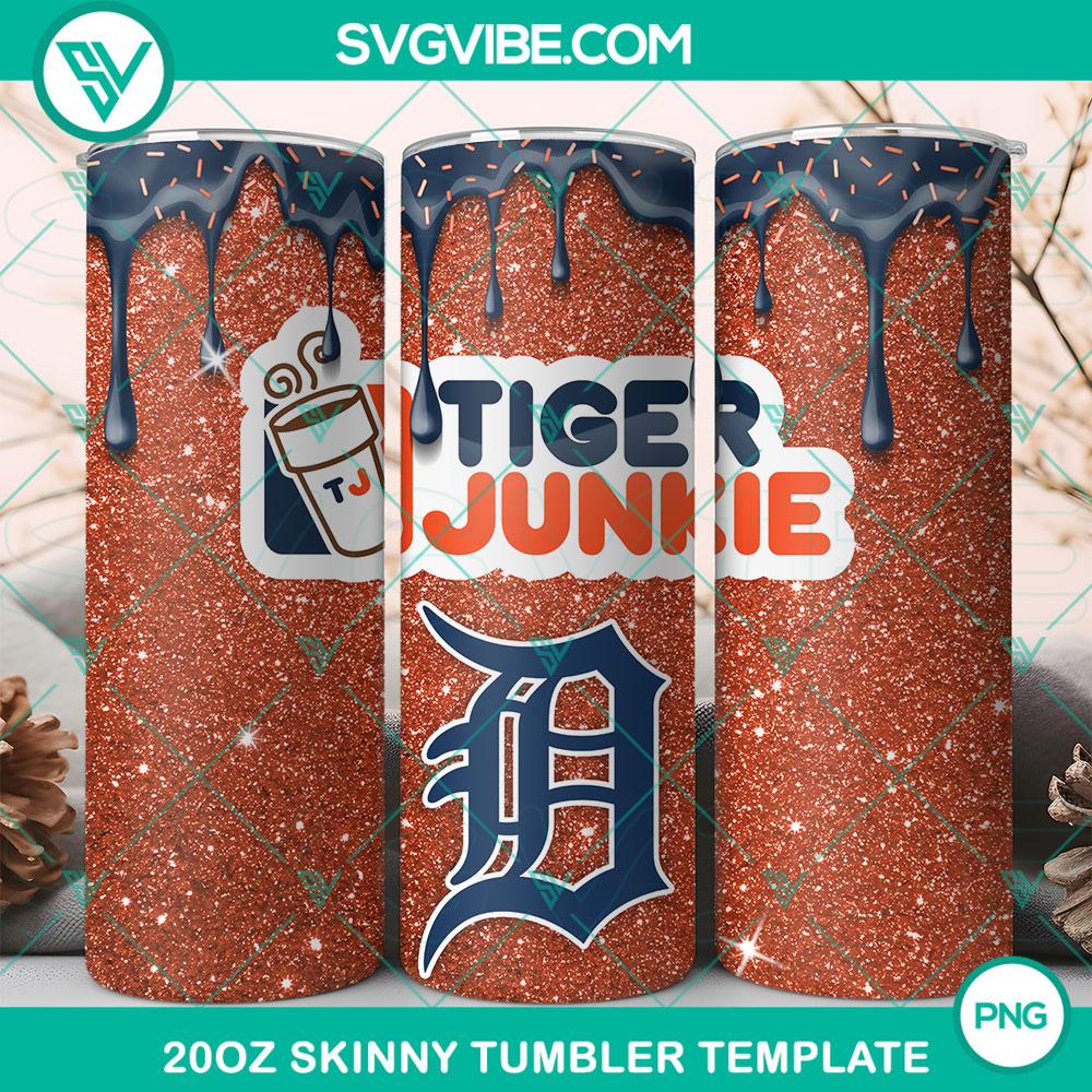 Detroit Tigers Dunkie Junkie Glitter 20oz Tumbler Wrap PNG File Detroit Tigers Dunkie Junkie Glitter tumbler wrap featuring the team's logo and colors in a 20oz PNG file - sports fan memorabilia.