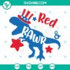 Fourth of July dinosaur-themed SVG files in red, white, and rawr colors. Perfect for Independence Day crafting projects.