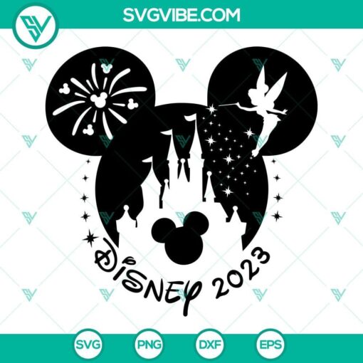 Disney 2023 Mickey Head and Tinker Bell Castle SVG Downloads for Disneyland fans.